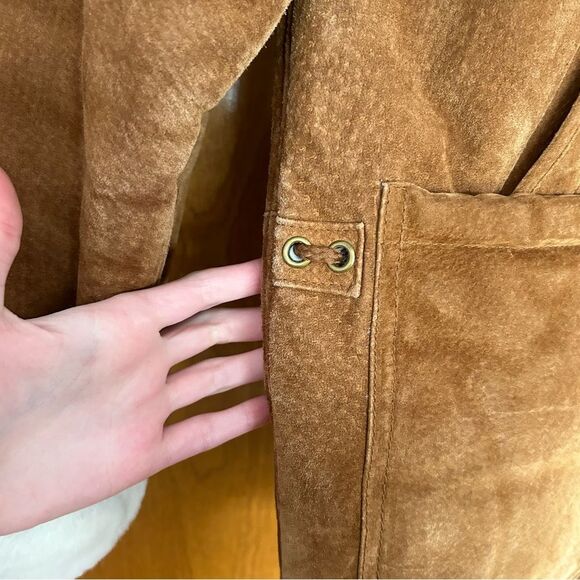 VTG Gallery Leather Suede Penny Lane Sherpa Driving Coat Size Medium - Picture 3 of 16
